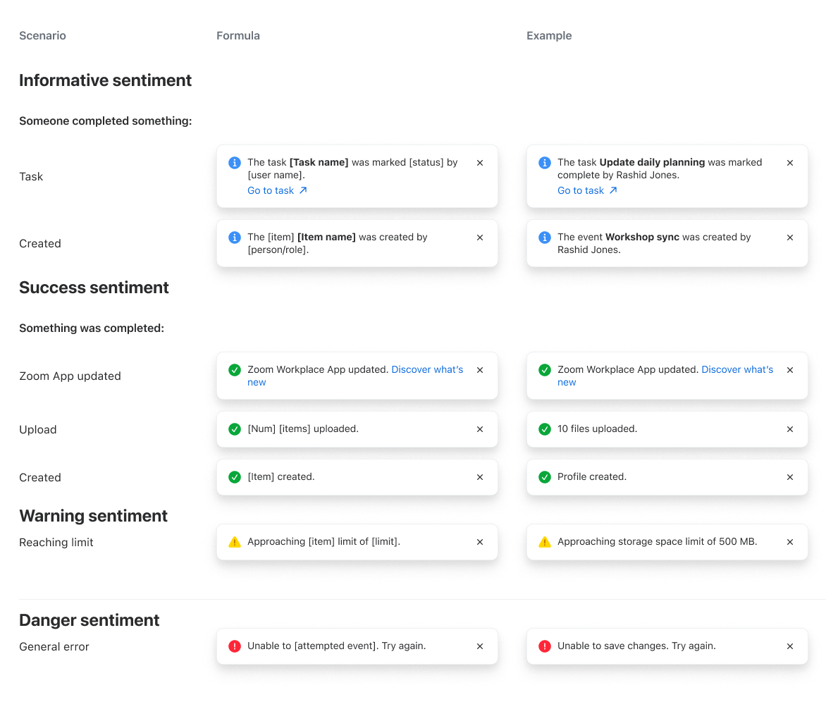 Toasts notifications pattern