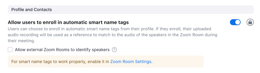 Allow users to enroll in automatic smart name tags with external Zoom Rooms option