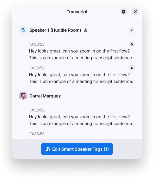 Transcript with Edit Smart Speaker Tags entry point