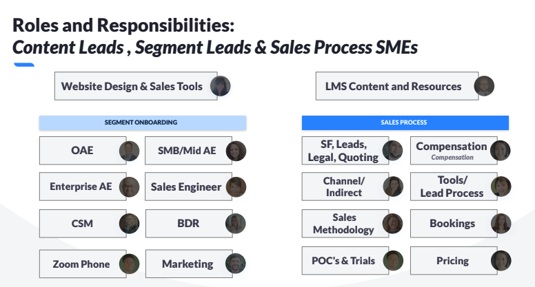 Roles and responsibilities: Content leads, segment leads and sales process SMEs
