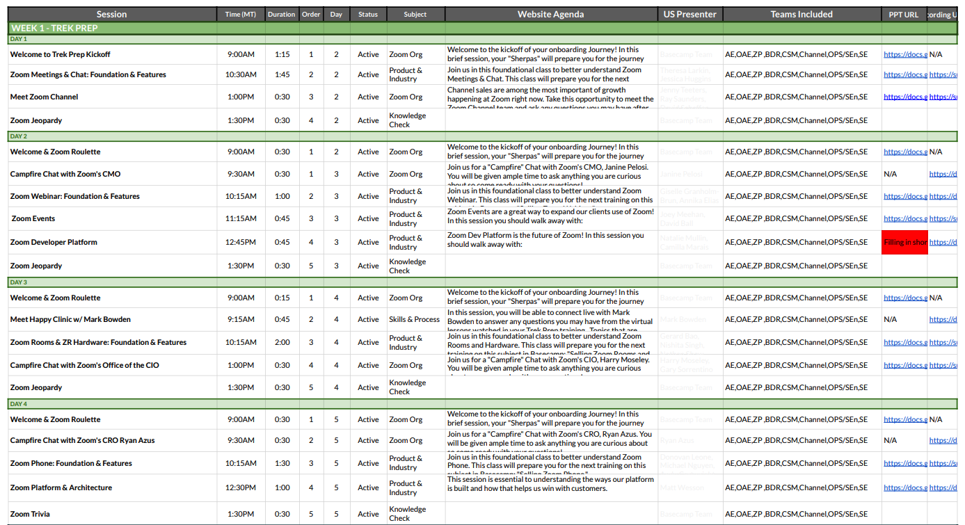 Trek Prep schedule and live training planning