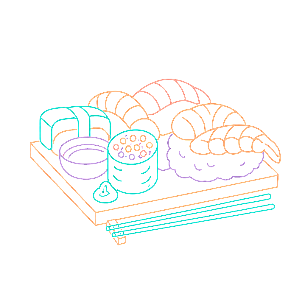 Neon line art of a sushi platter